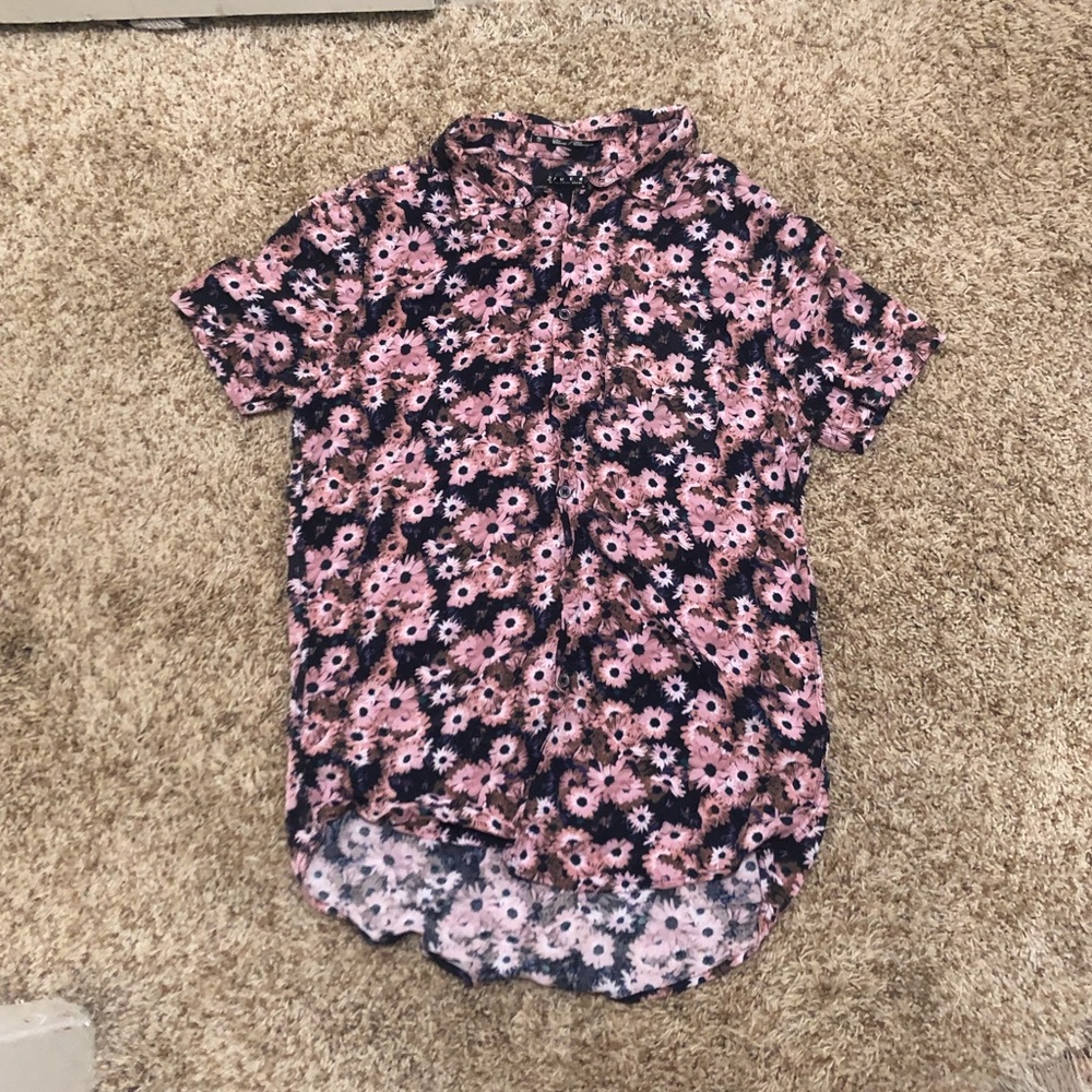 floral pink/purple mens button-down collared shirt